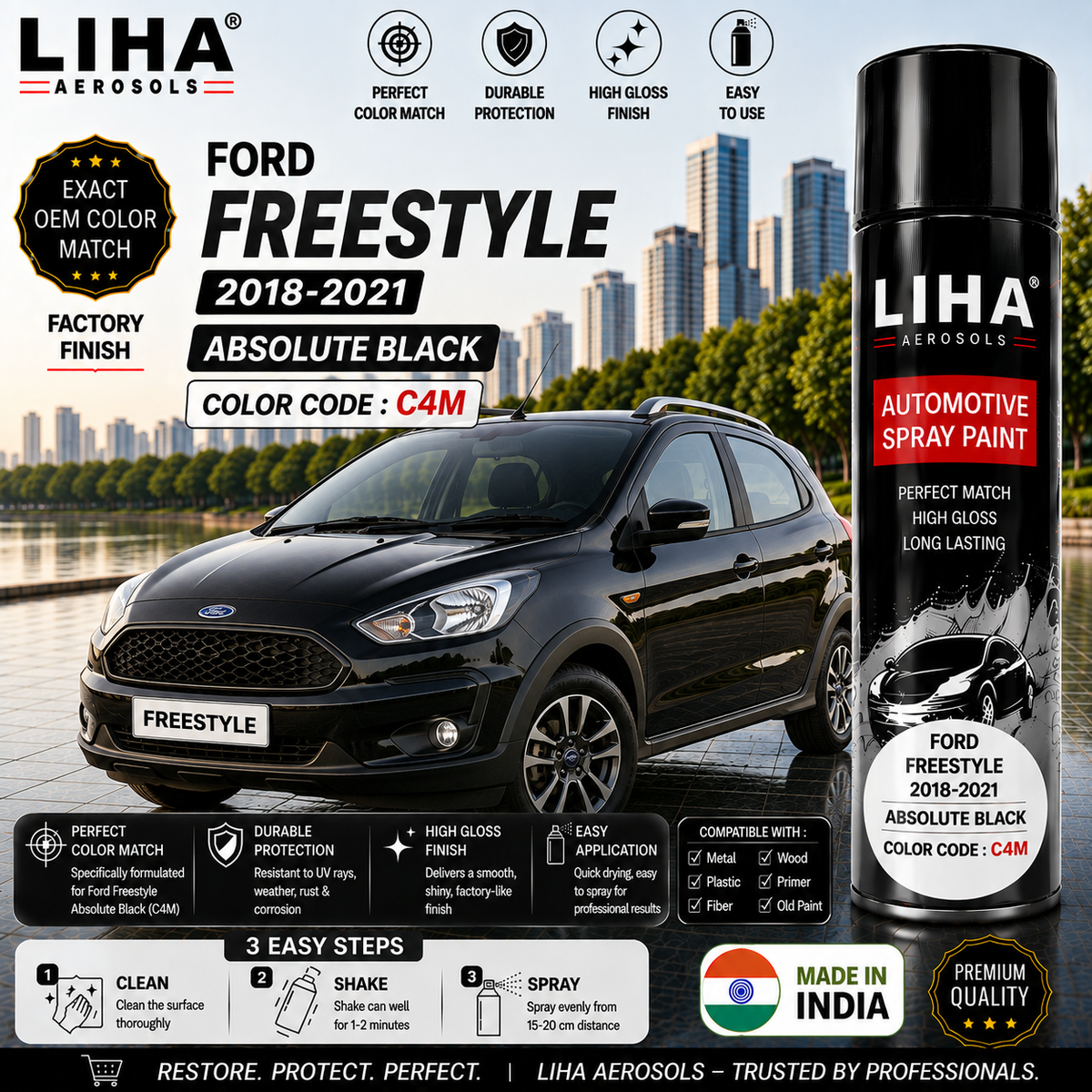 Ford Freestyle Absolute Black Touch Up Spray Paint – OEM Color Match | LIHA Aerosols 500ml