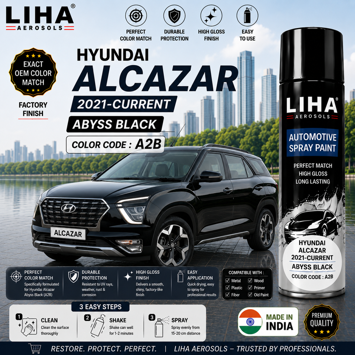 Hyundai Alcazar Abyss Black Touch Up Spray Paint – OEM Color Match | LIHA Aerosols 500ml