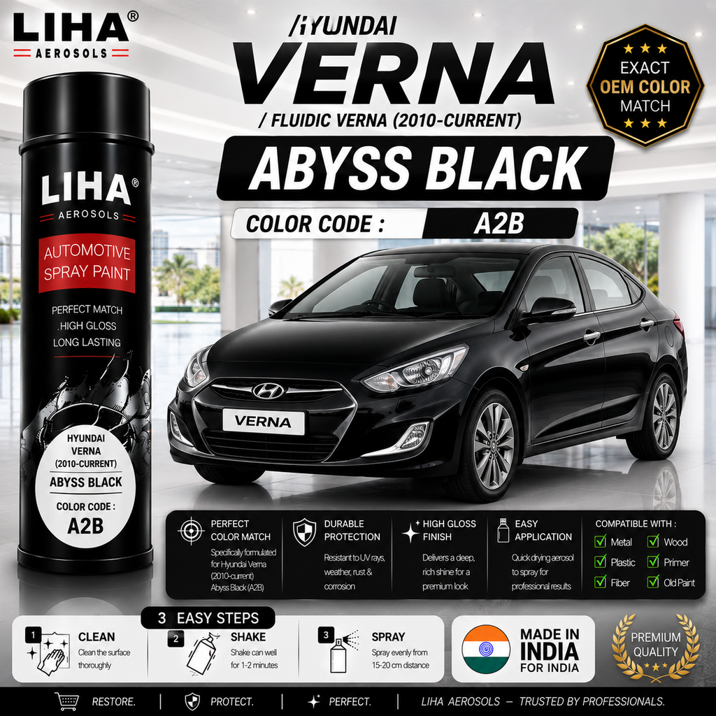 Hyundai Verna / Fluidic Verna Abyss Black Touch Up Spray Paint – OEM Color Match | LIHA Aerosols 500ml