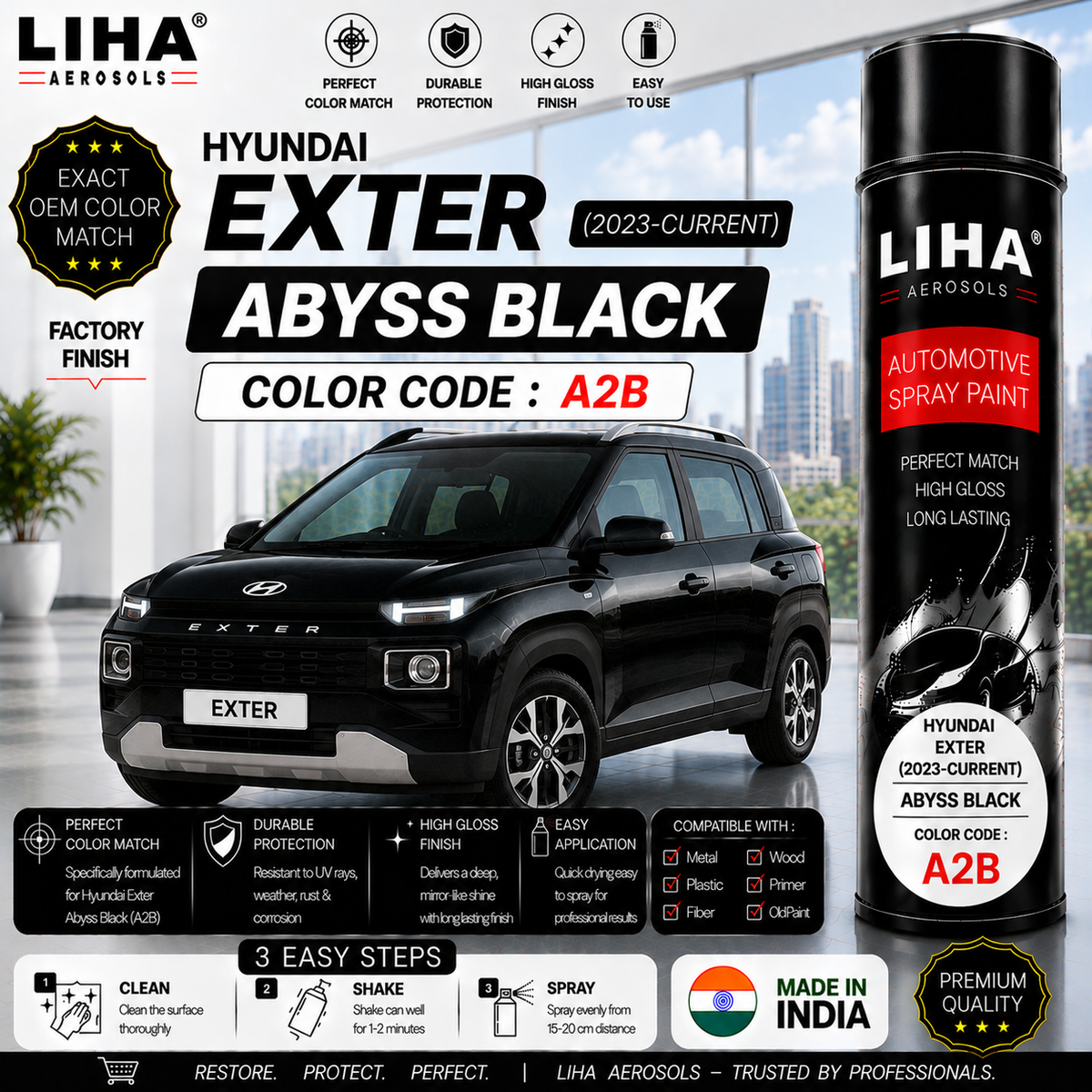Hyundai Exter Abyss Black Touch Up Spray Paint – OEM Color Match | LIHA Aerosols 500ml