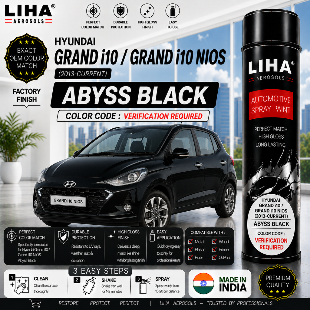 Hyundai Grand i10 / Grand i10 NIOS Abyss Black Touch Up Spray Paint – OEM Color Match | LIHA Aerosols 500ml
