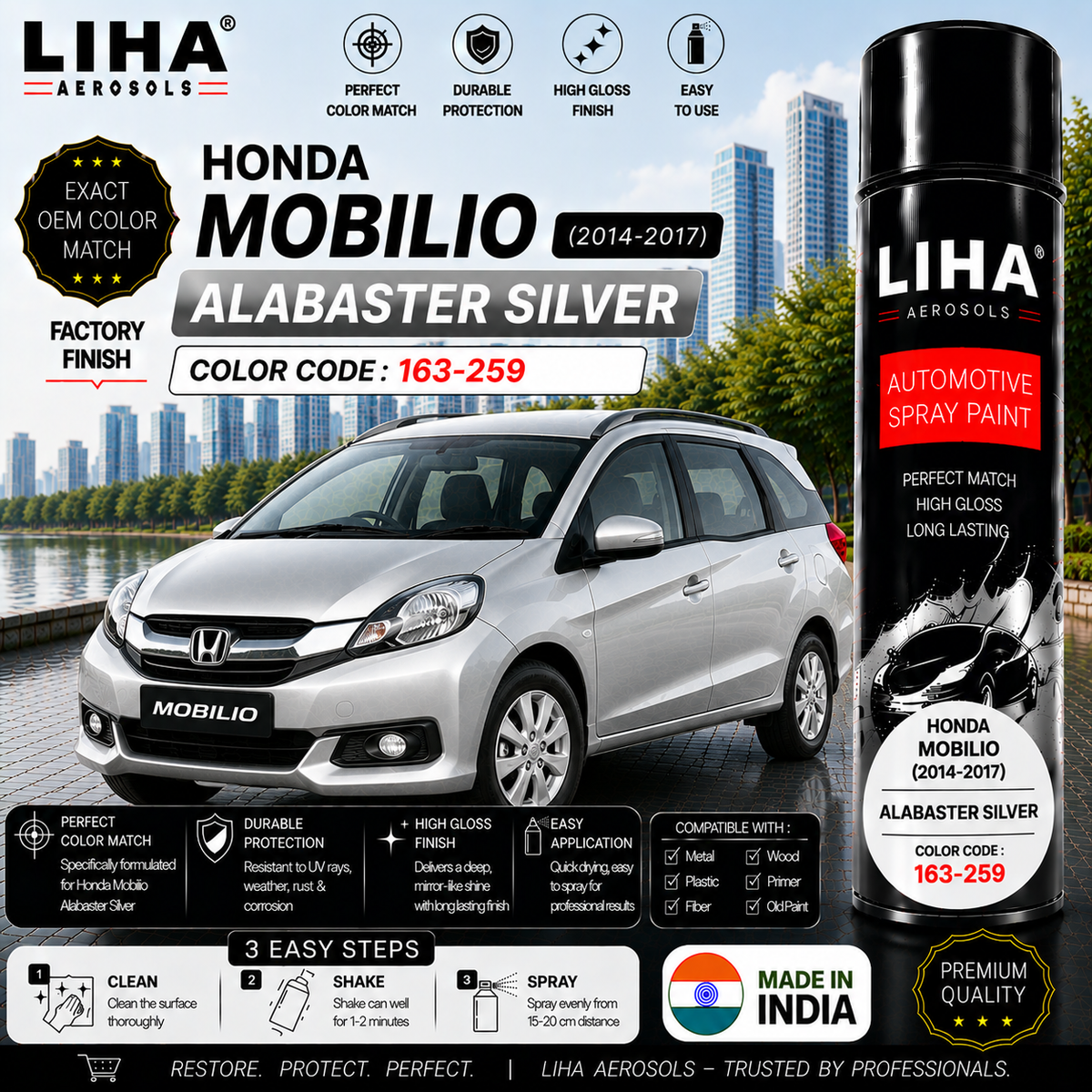 Honda Mobilio Alabaster Silver Touch Up Spray Paint – OEM Color Match | LIHA Aerosols 500ml