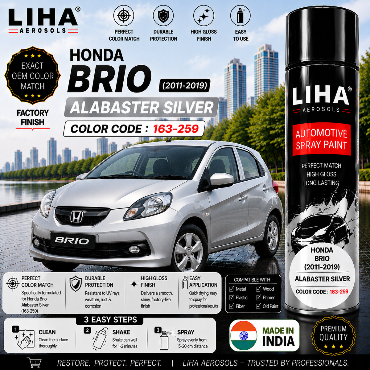 Honda Brio Alabaster Silver Touch Up Spray Paint – OEM Color Match | LIHA Aerosols 500ml