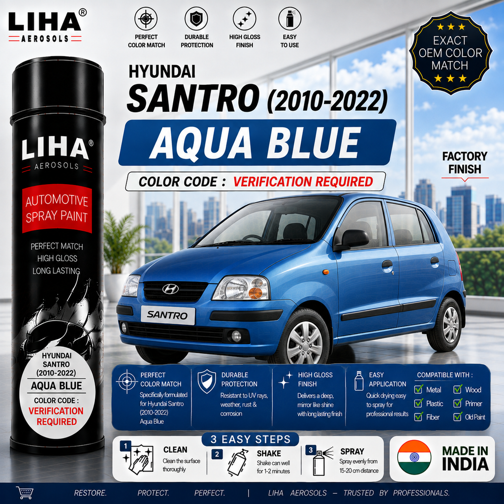 Hyundai Santro Aqua Blue Touch Up Spray Paint – OEM Color Match | LIHA Aerosols 500ml