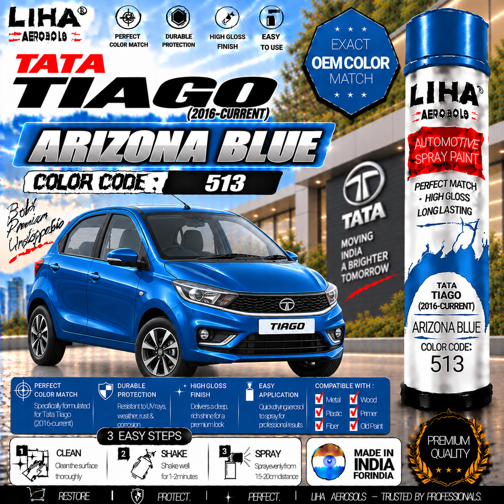 Tata Tiago Arizona Blue Touch Up Spray Paint – OEM Color Match | LIHA Aerosols 500ml
