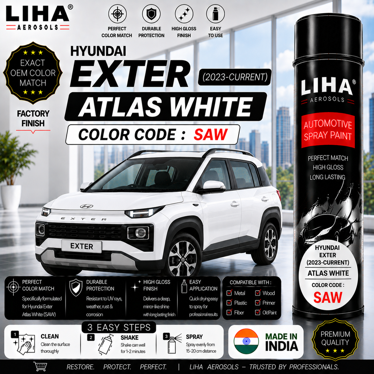Hyundai Exter Atlas White Touch Up Spray Paint – OEM Color Match | LIHA Aerosols 500ml