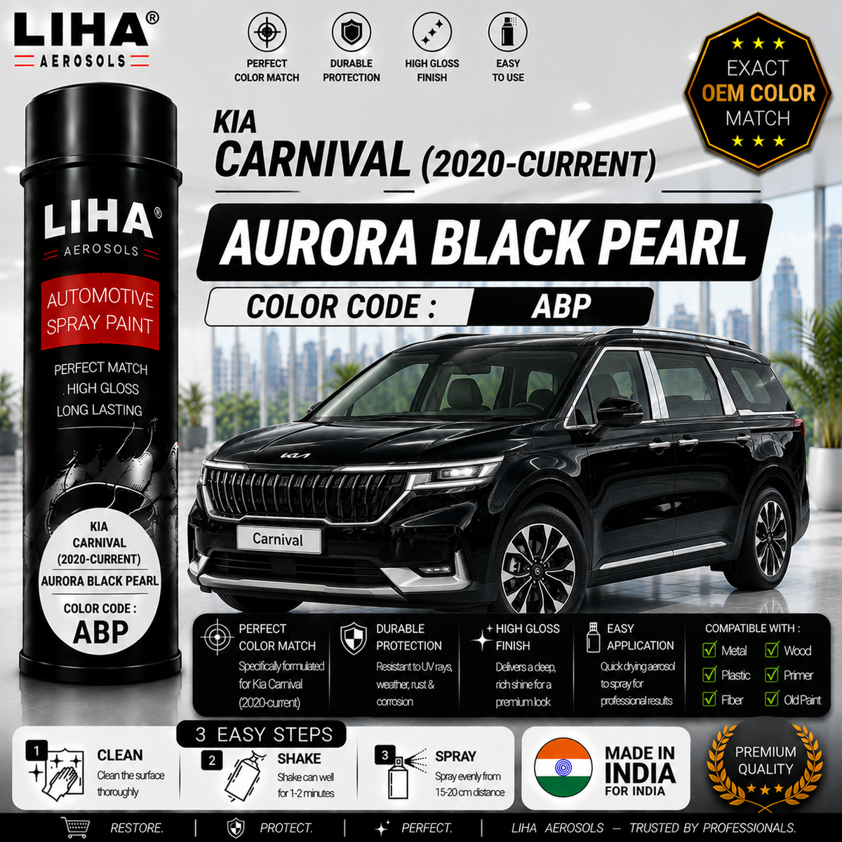 Kia Carnival Aurora Black Pearl Touch Up Spray Paint – OEM Color Match | LIHA Aerosols 500ml