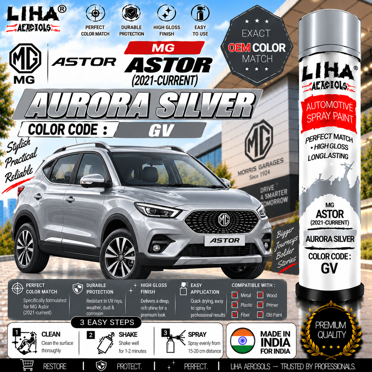 MG Astor Aurora Silver Touch Up Spray Paint – OEM Color Match | LIHA Aerosols 500ml