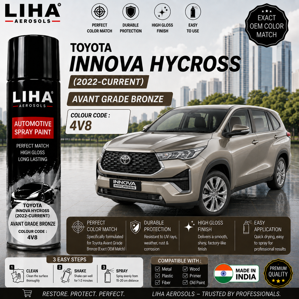 Toyota Innova Hycross Avant Garde Bronze Touch Up Spray Paint – OEM Color Match | LIHA Aerosols 500ml