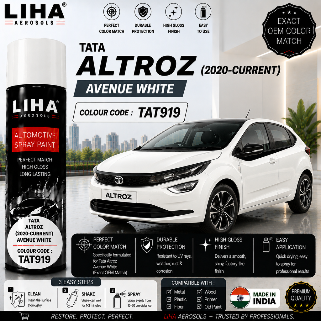 Tata Altroz Avenue White Touch Up Spray Paint – OEM Color Match | LIHA Aerosols 500ml