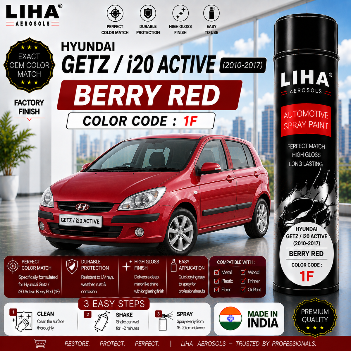 Hyundai Getz / i20 Active Berry Red Touch Up Spray Paint – OEM Color Match | LIHA Aerosols 500ml
