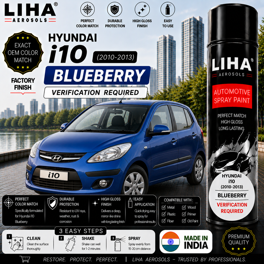 Hyundai i10 Blueberry Touch Up Spray Paint – OEM Color Match | LIHA Aerosols 500ml