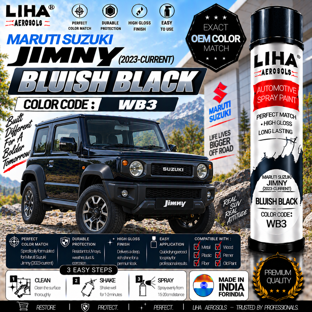 Maruti Suzuki Jimny Bluish Black Touch Up Spray Paint – OEM Color Match | LIHA Aerosols 500ml