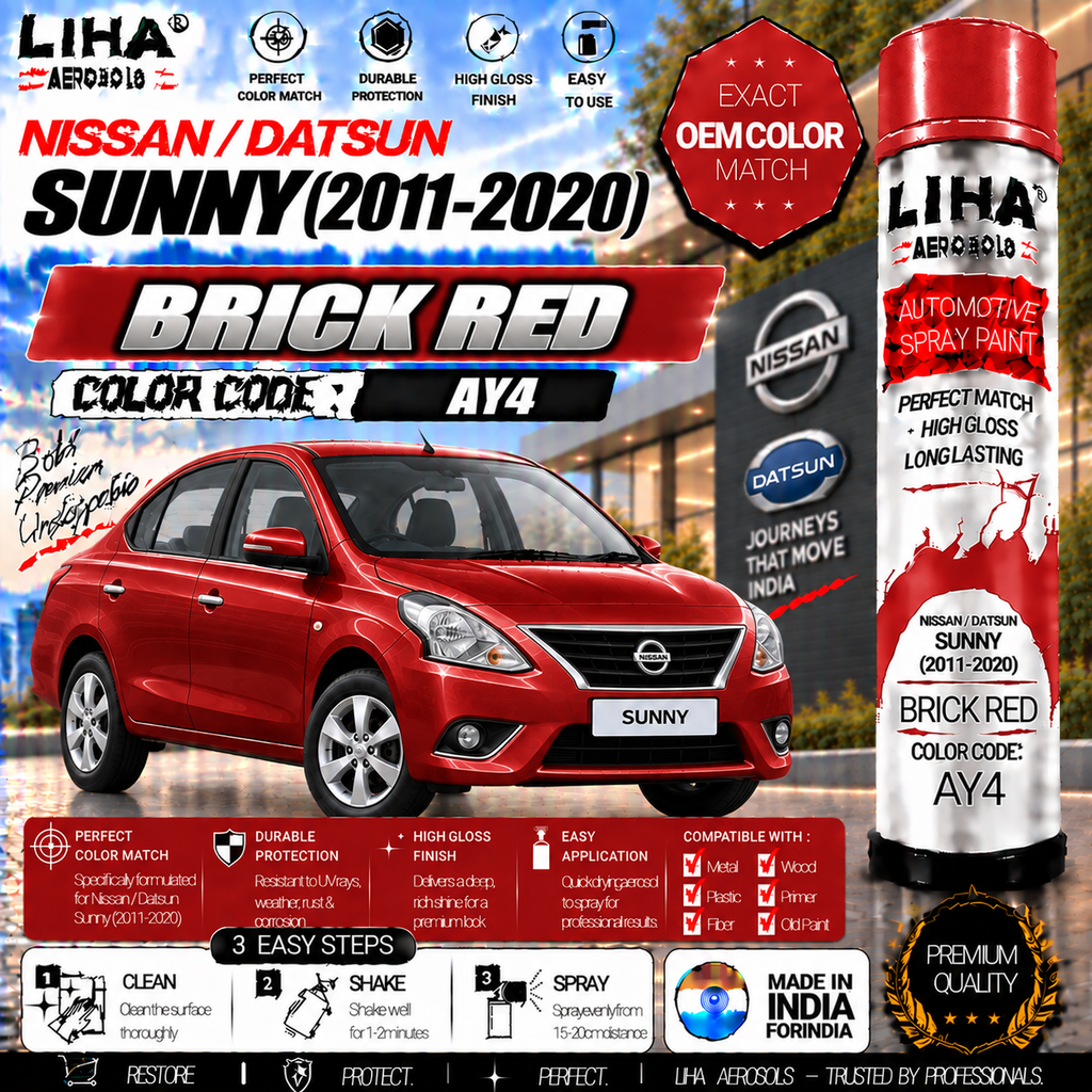 Nissan Sunny Brick Red Touch Up Spray Paint – OEM Color Match | LIHA Aerosols 500ml