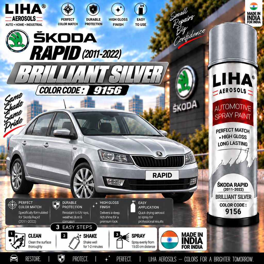 Skoda Rapid Brilliant Silver Touch Up Spray Paint – OEM Color Match | LIHA Aerosols 500ml
