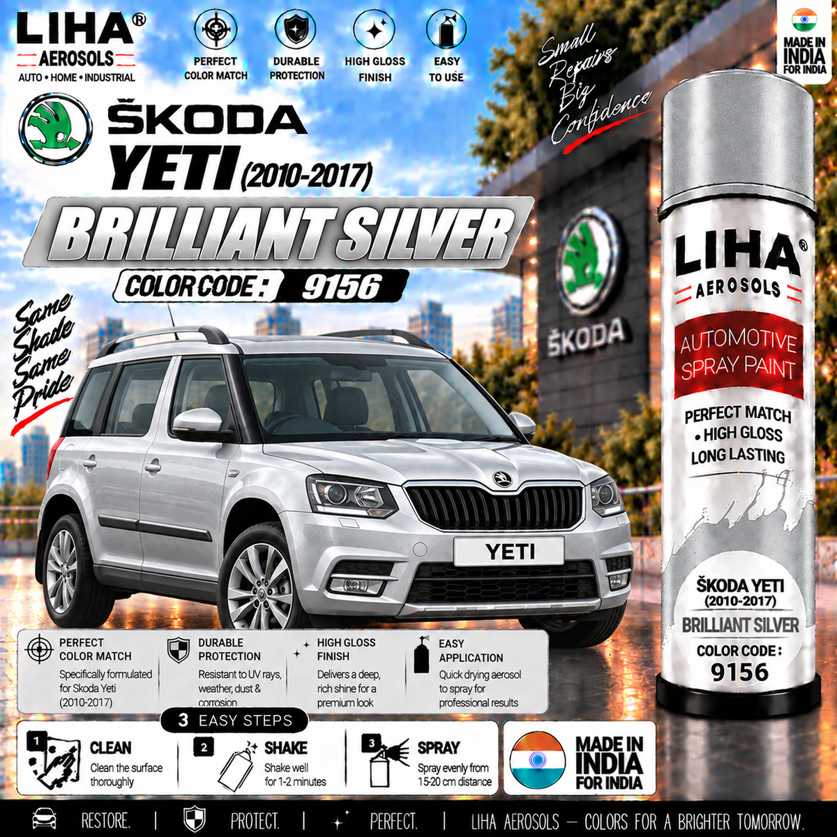 Skoda Yeti Brilliant Silver Touch Up Spray Paint – OEM Color Match | LIHA Aerosols 500ml