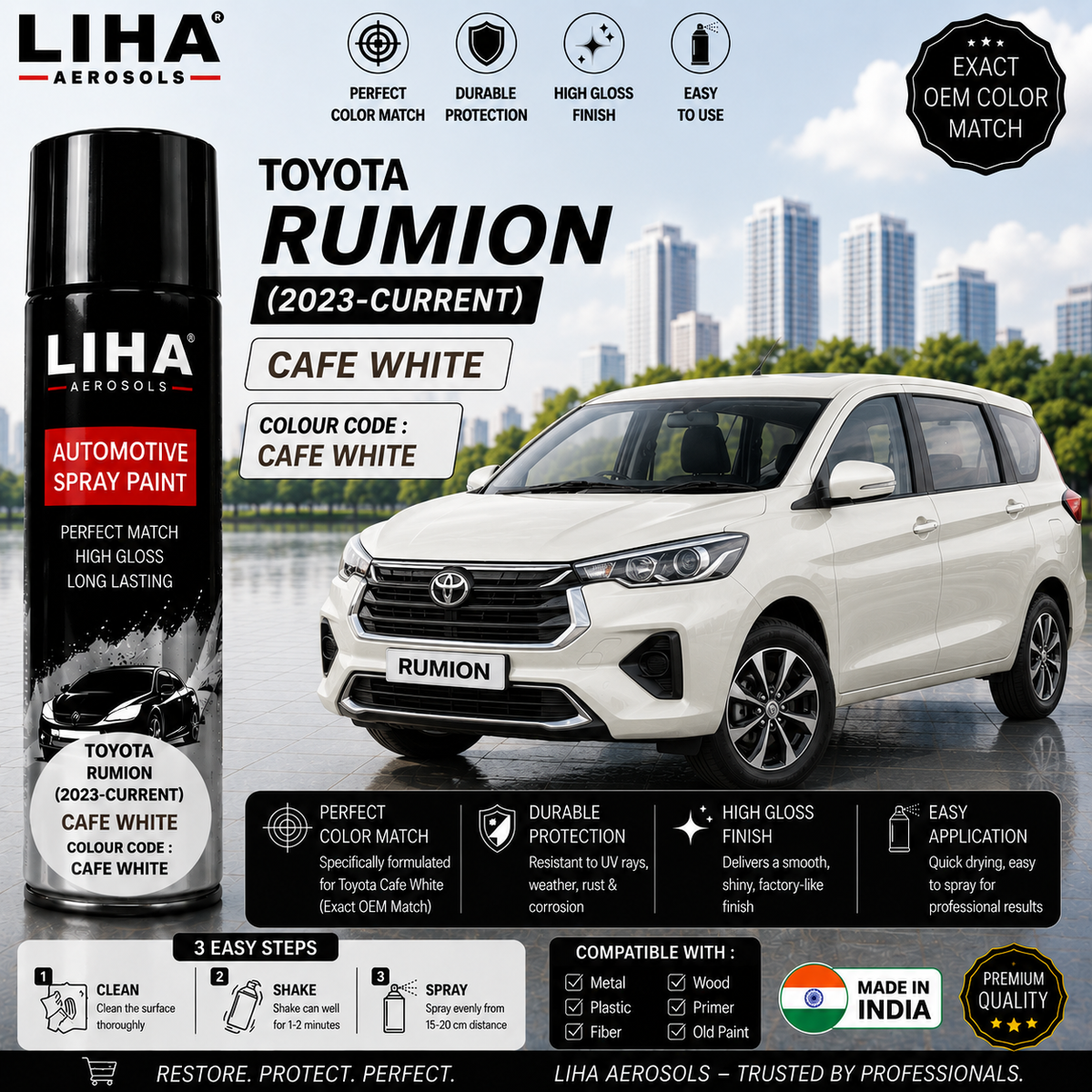 Toyota Rumion Cafe White Touch Up Spray Paint – OEM Color Match | LIHA Aerosols 500ml