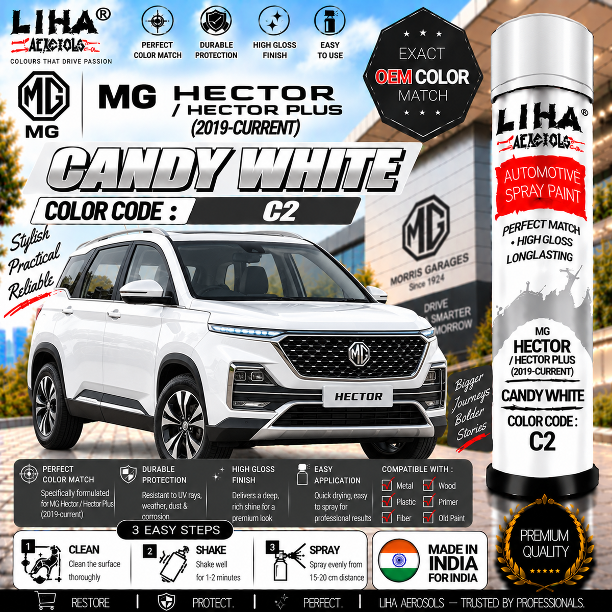 MG Hector / Hector Plus Candy White Touch Up Spray Paint – OEM Color Match | LIHA Aerosols 500ml