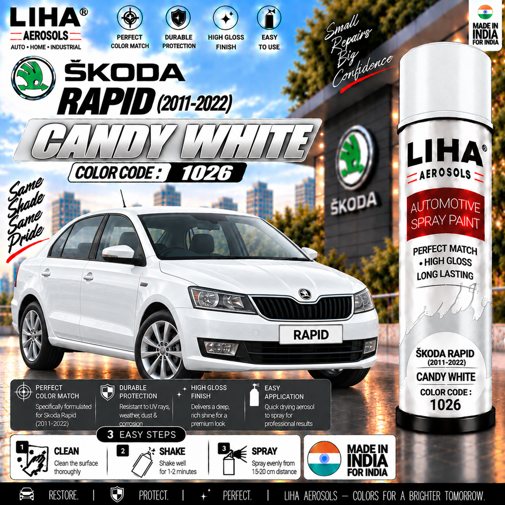 Skoda Rapid Candy White Touch Up Spray Paint – OEM Color Match | LIHA Aerosols 500ml