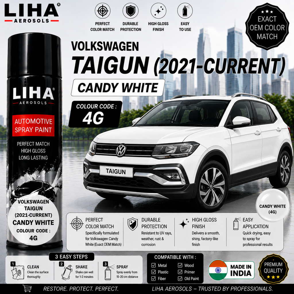 Volkswagen Taigun Candy White Touch Up Spray Paint – OEM Color Match | LIHA Aerosols 500ml