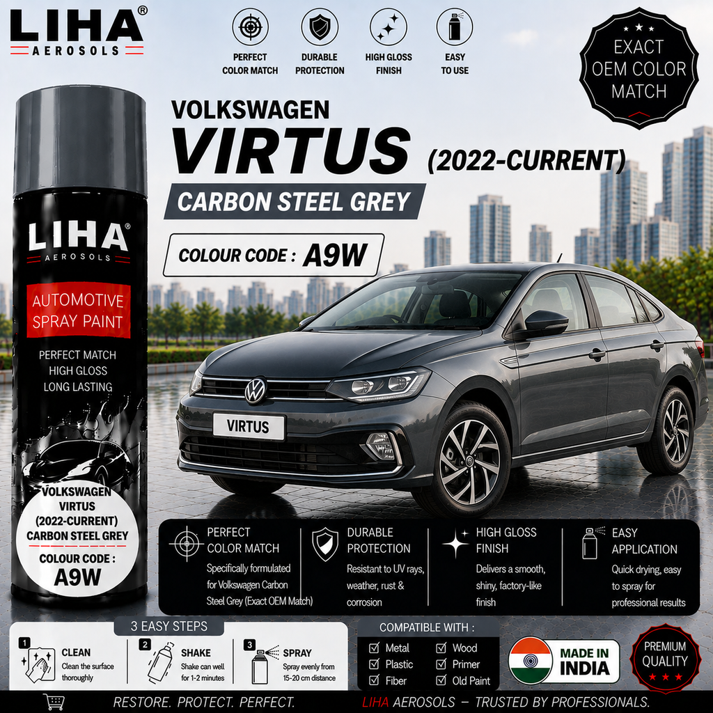 Volkswagen Virtus Carbon Steel Grey Touch Up Spray Paint – OEM Color Match | LIHA Aerosols 500ml