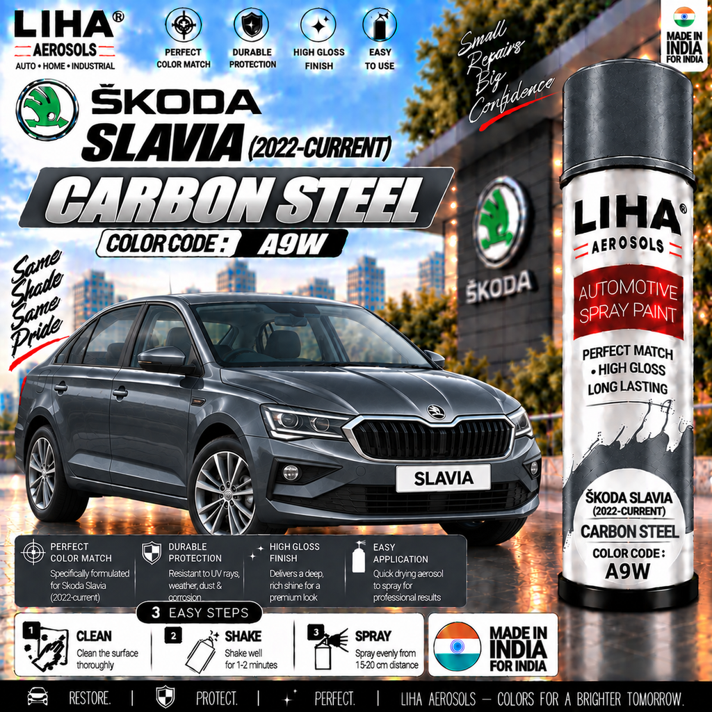 Skoda Slavia Carbon Steel Touch Up Spray Paint – OEM Color Match | LIHA Aerosols 500ml