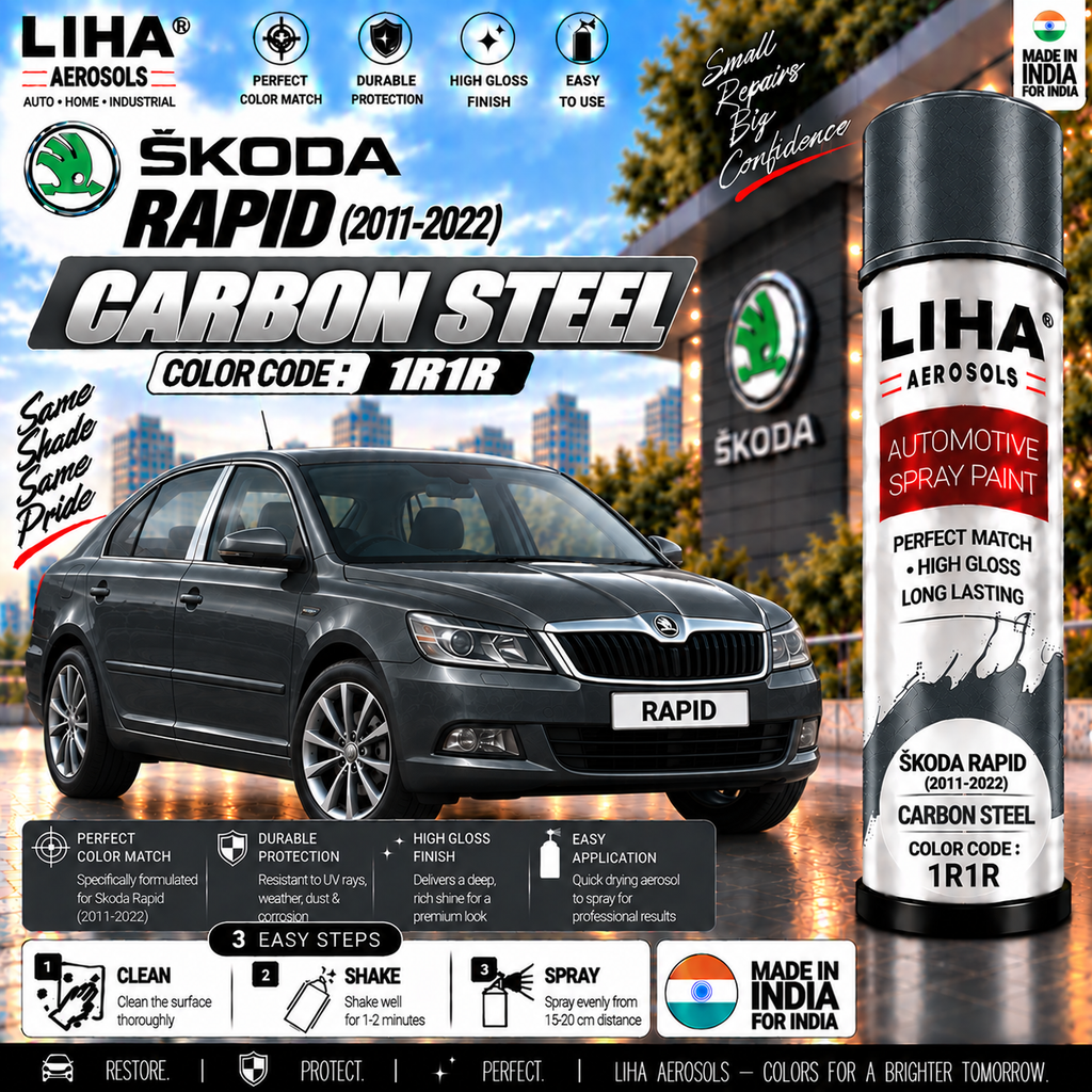 Skoda Rapid Carbon Steel Touch Up Spray Paint – OEM Color Match | LIHA Aerosols 500ml