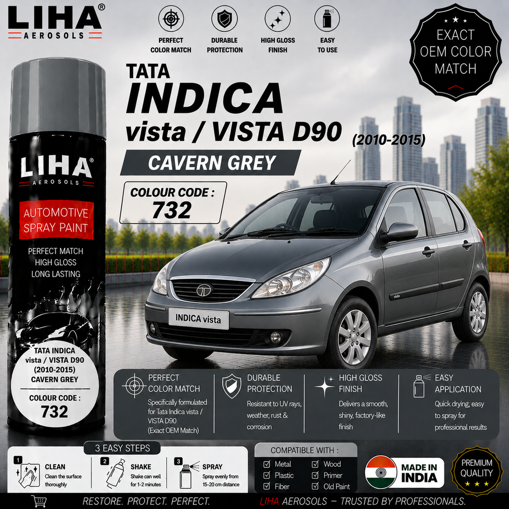 Tata Indica Vista / Vista D90 Cavern Grey Touch Up Spray Paint – OEM Color Match | LIHA Aerosols 500ml