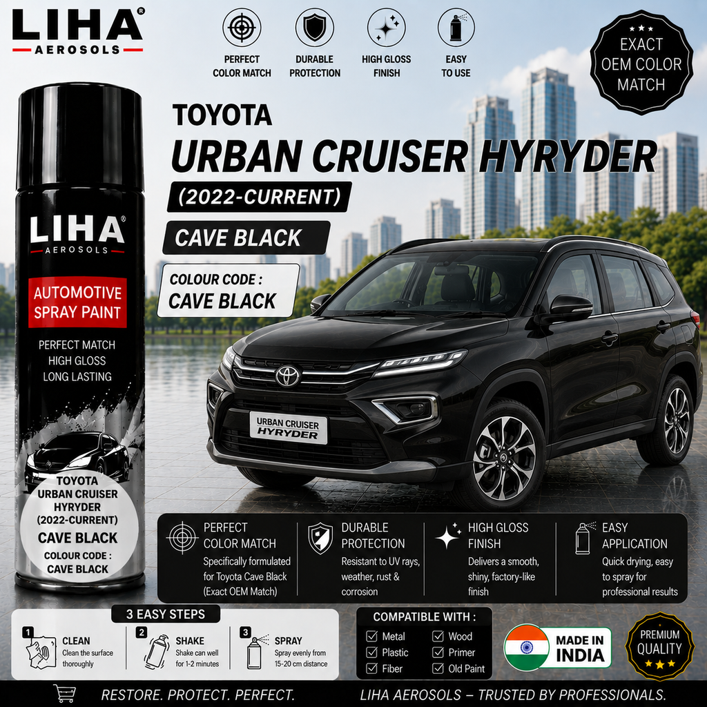 Toyota Urban Cruiser Hyryder Cave Black Touch Up Spray Paint – OEM Color Match | LIHA Aerosols 500ml