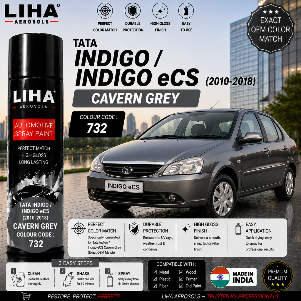 Tata Indigo / Indigo eCS Cavern Grey Touch Up Spray Paint – OEM Color Match | LIHA Aerosols 500ml