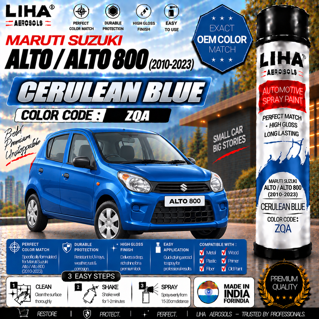 Maruti Suzuki Alto / Alto 800 Cerulean Blue Touch Up Spray Paint – OEM Color Match | LIHA Aerosols 500ml