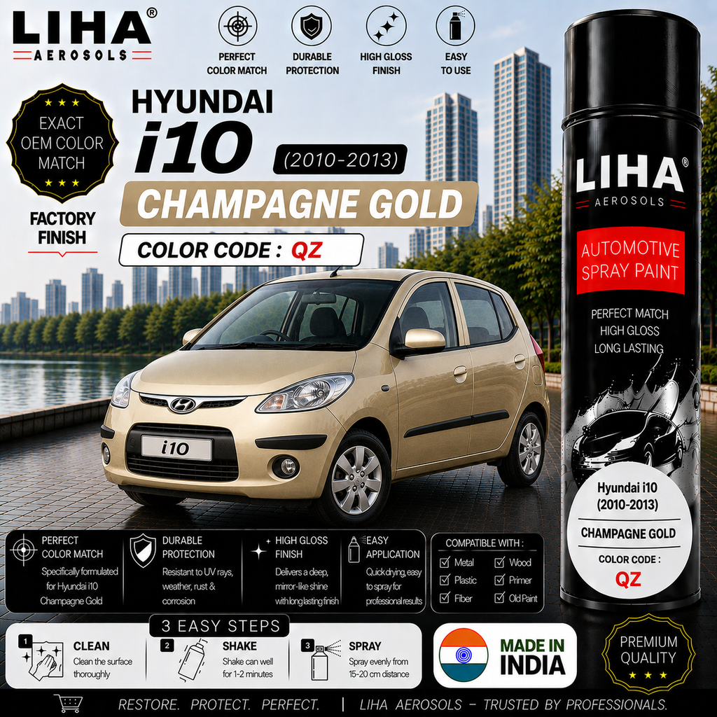 Hyundai i10 Champagne Gold Touch Up Spray Paint – OEM Color Match | LIHA Aerosols 500ml