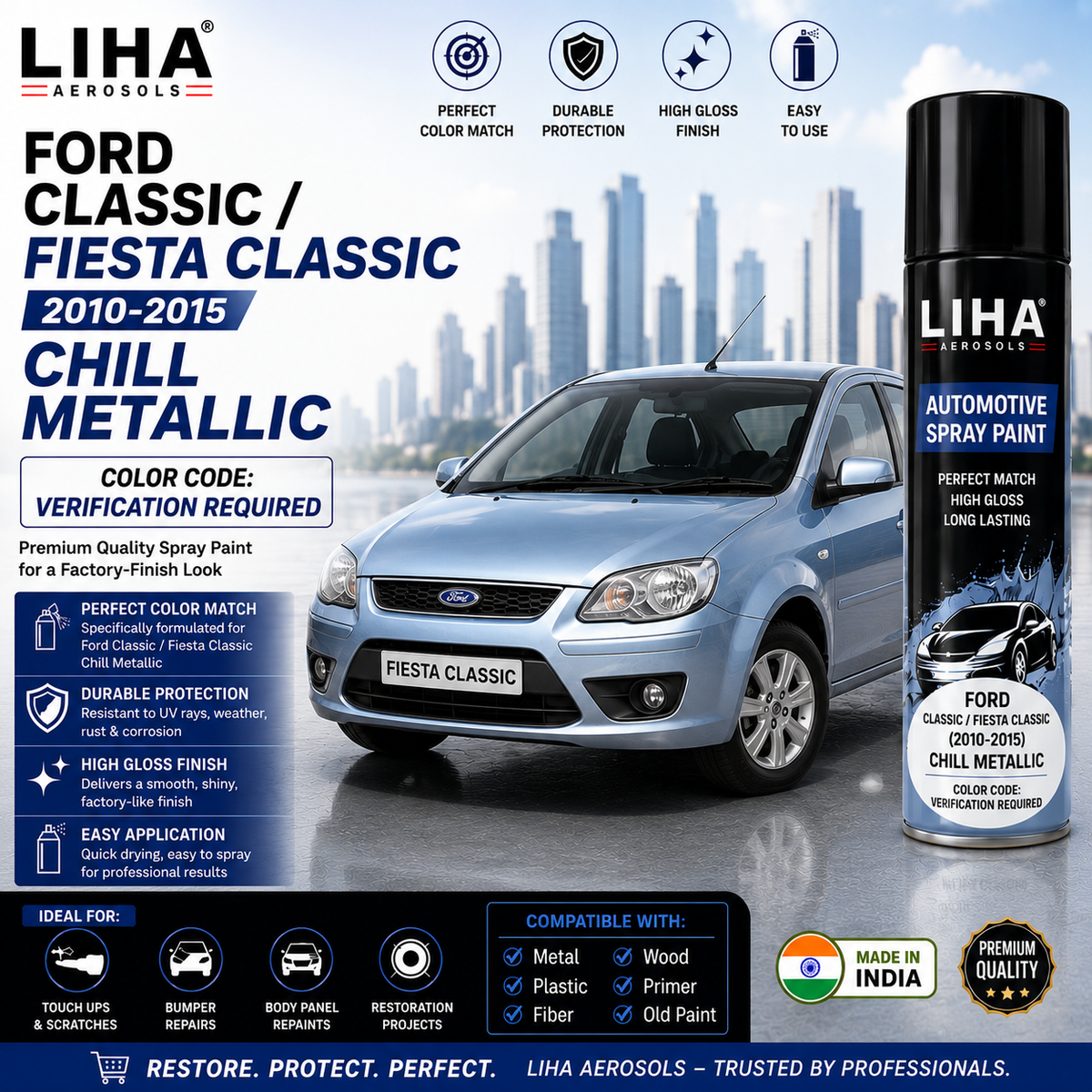 Ford Classic / Fiesta Classic Chill Metallic Touch Up Spray Paint – OEM Color Match | LIHA Aerosols 500ml