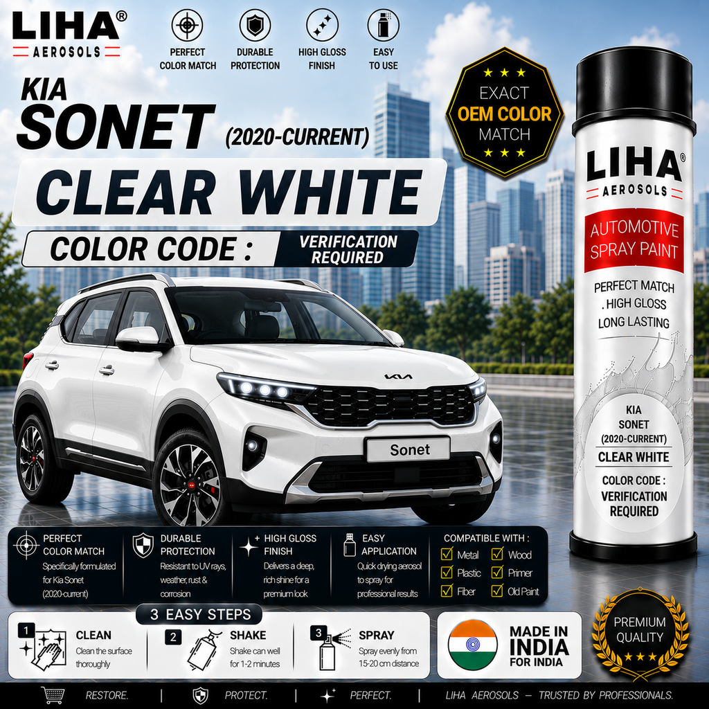 Kia Sonet Clear White Touch Up Spray Paint – OEM Color Match | LIHA Aerosols 500ml