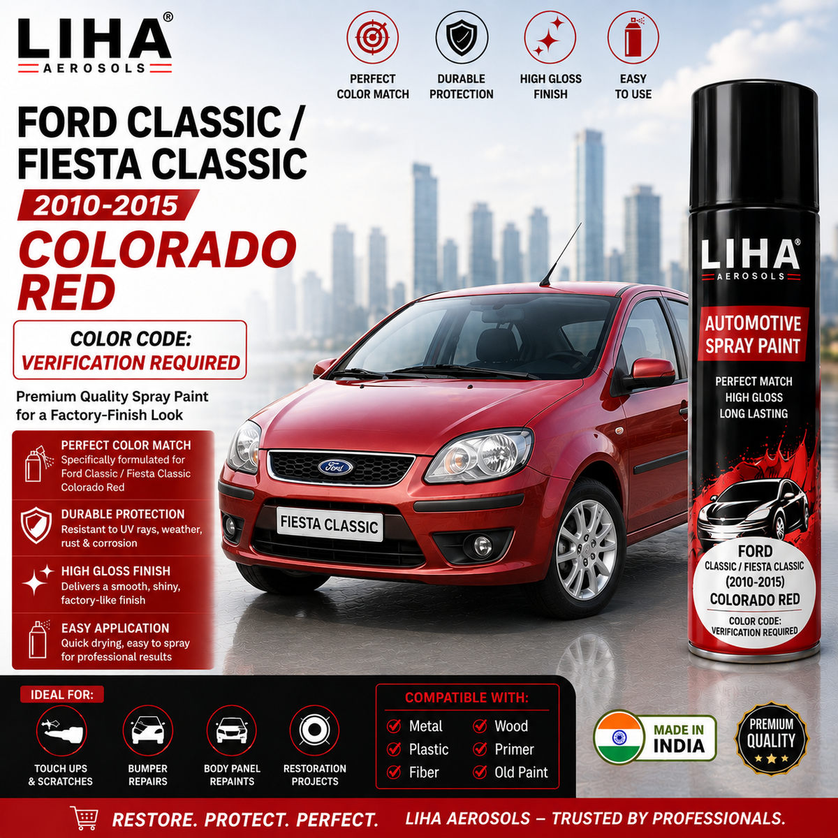 Ford Classic / Fiesta Classic Colorado Red Touch Up Spray Paint – OEM Color Match | LIHA Aerosols 500ml