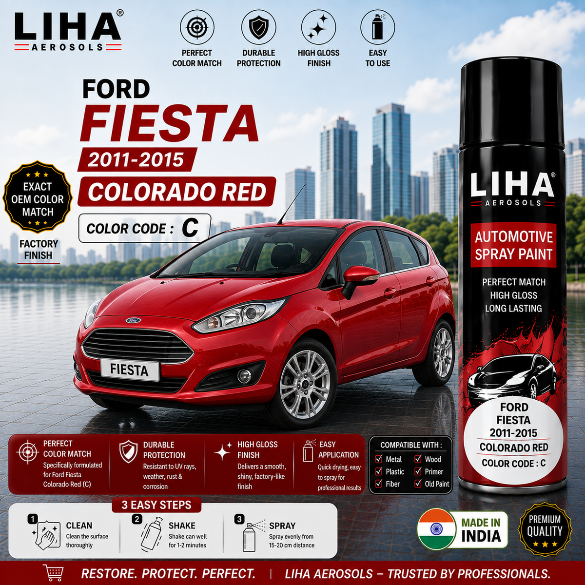 Ford Fiesta Colorado Red Touch Up Spray Paint – OEM Color Match C | LIHA Aerosols 500ml