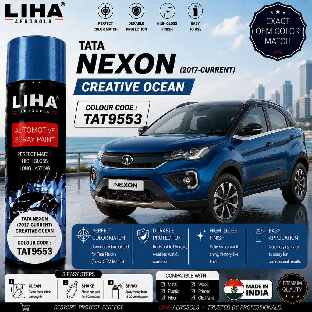 Tata Nexon Creative Ocean Touch Up Spray Paint – OEM Color Match | LIHA Aerosols 500ml