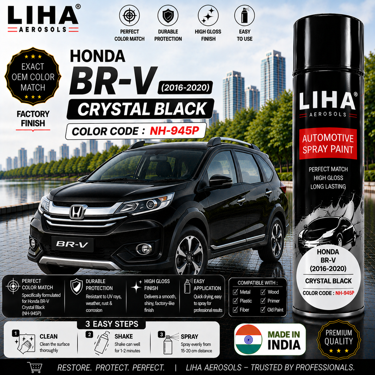 Honda BR-V Crystal Black Touch Up Spray Paint – OEM Color Match | LIHA Aerosols 500ml