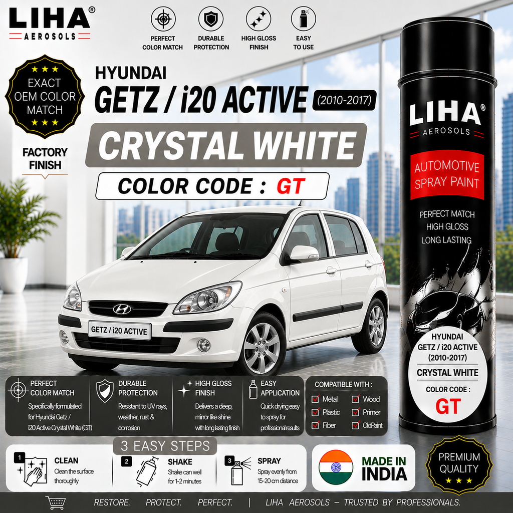 Hyundai Getz / i20 Active Crystal White Touch Up Spray Paint – OEM Color Match | LIHA Aerosols 500ml
