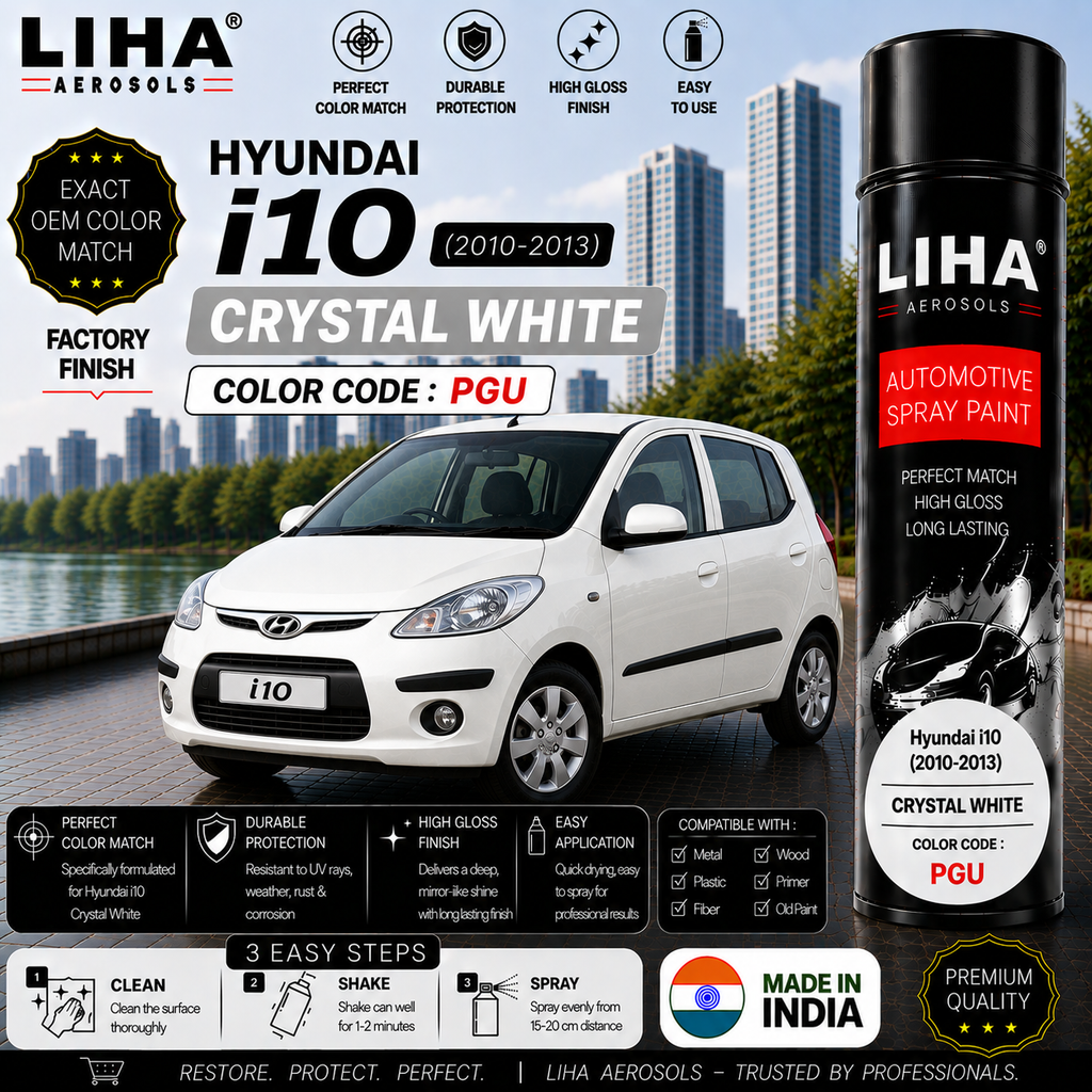 Hyundai i10 Crystal White Touch Up Spray Paint – OEM Color Match | LIHA Aerosols 500ml
