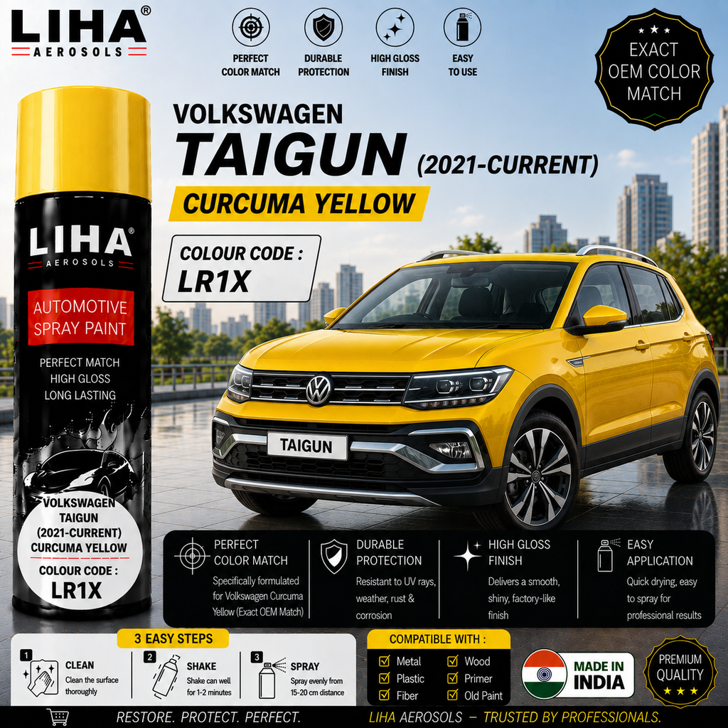 Volkswagen Taigun Curcuma Yellow Touch Up Spray Paint – OEM Color Match | LIHA Aerosols 500ml