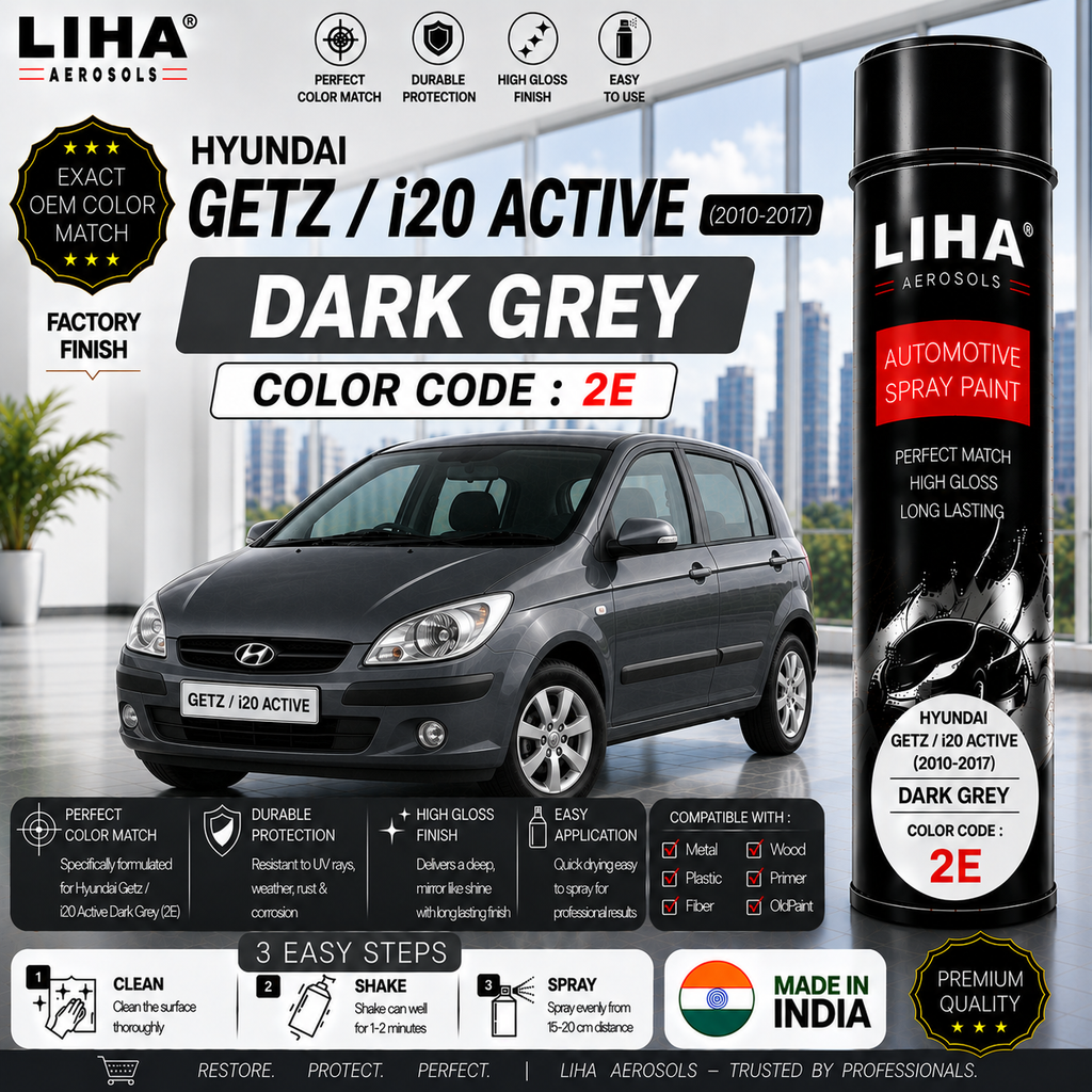 Hyundai Getz / i20 Active Dark Grey Touch Up Spray Paint – OEM Color Match | LIHA Aerosols 500ml