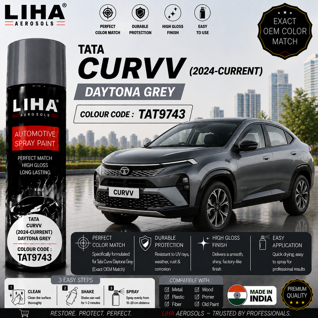 Tata Curvv Daytona Grey Touch Up Spray Paint – OEM Color Match | LIHA Aerosols 500ml