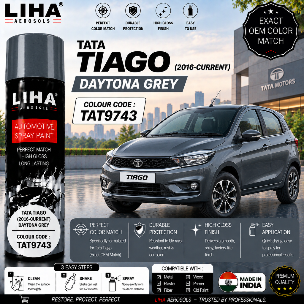 Tata Tiago Daytona Grey Touch Up Spray Paint – OEM Color Match | LIHA Aerosols 500ml