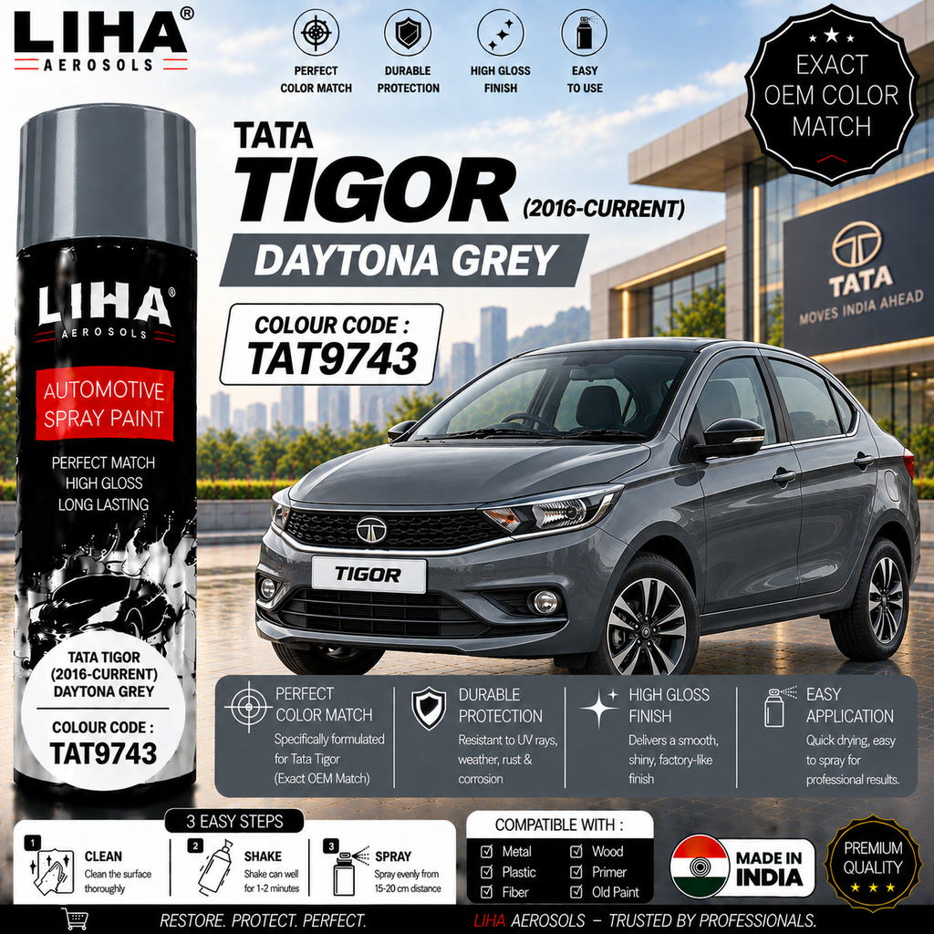 Tata Tigor Daytona Grey Touch Up Spray Paint – OEM Color Match | LIHA Aerosols 500ml