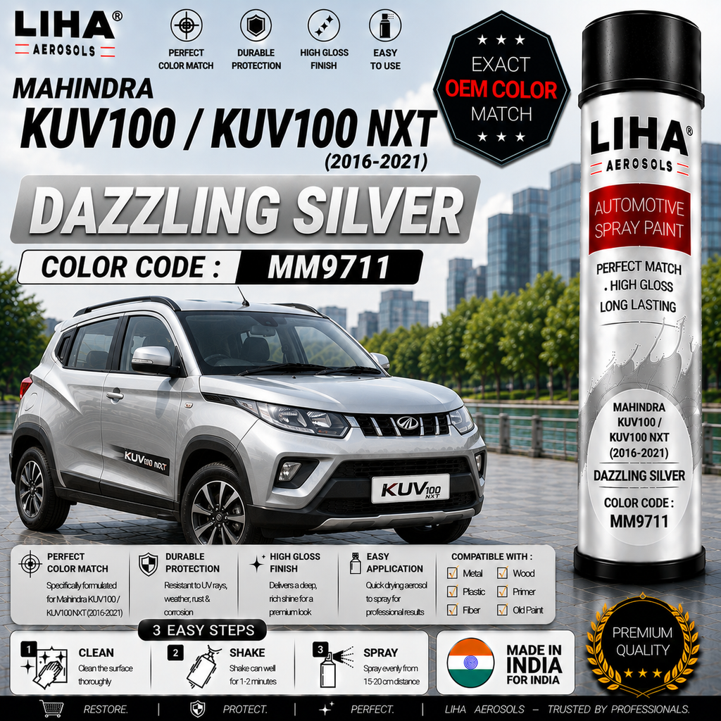 Mahindra KUV100 / KUV100 NXT Dazzling Silver Touch Up Spray Paint – OEM Color Match | LIHA Aerosols 500ml