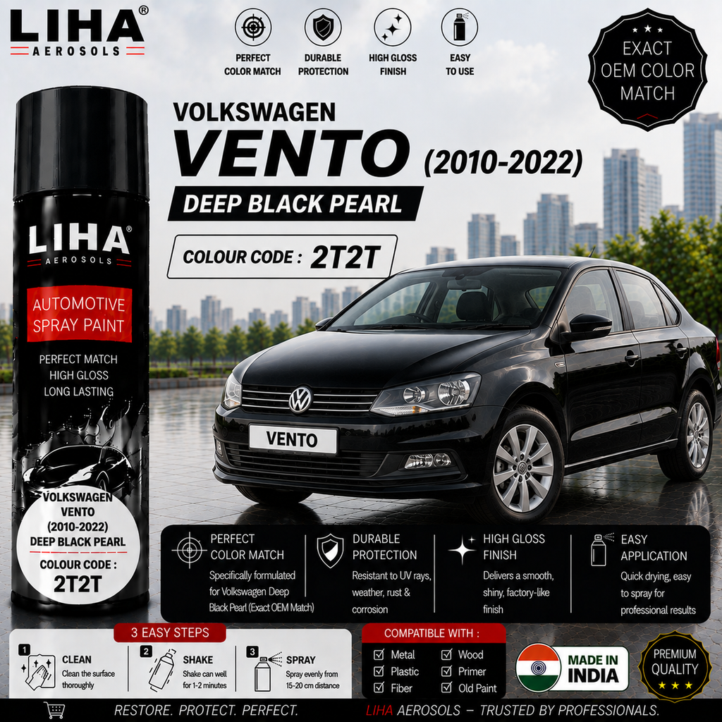 Volkswagen Vento Deep Black Pearl Touch Up Spray Paint – OEM Color Match | LIHA Aerosols 500ml