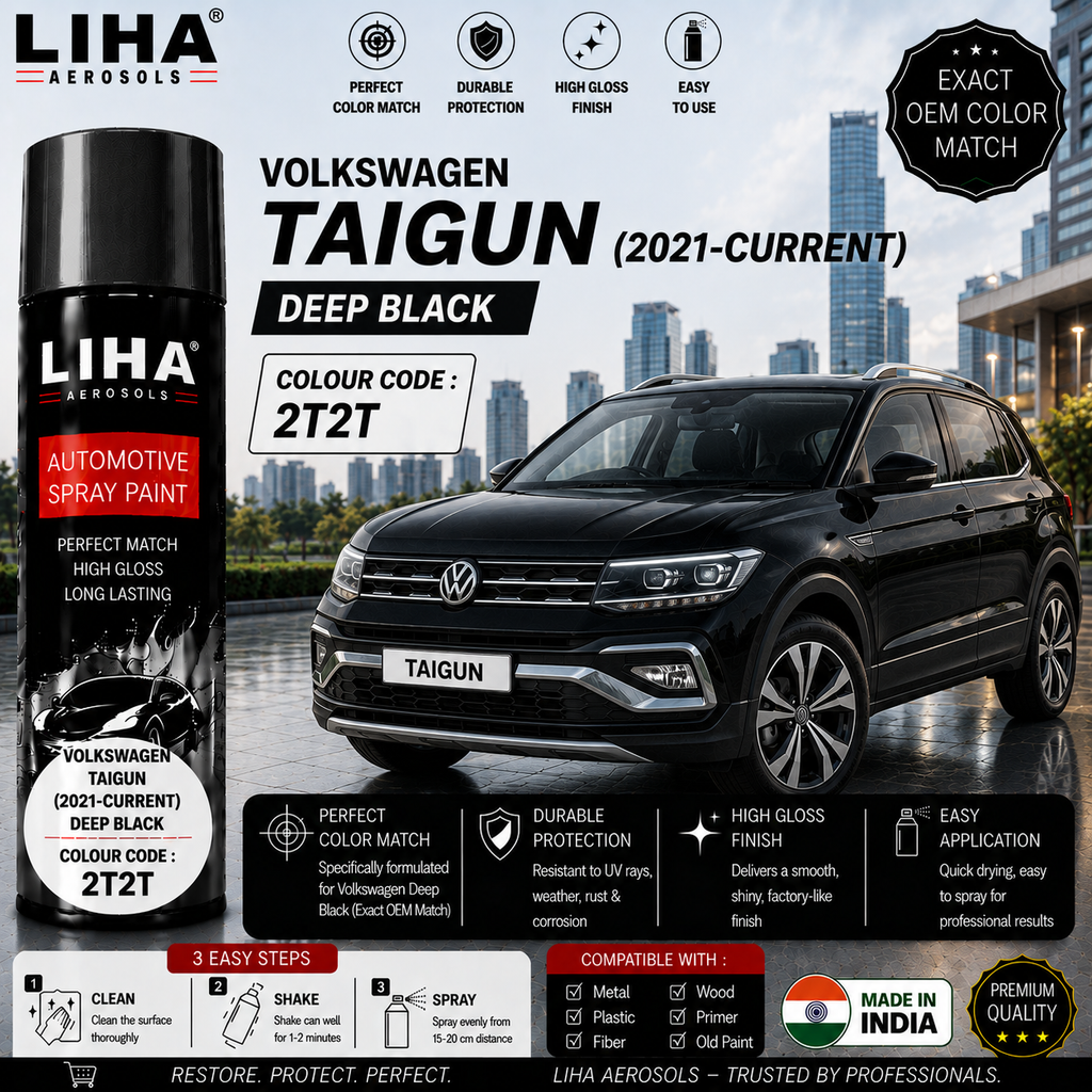 Volkswagen Taigun Deep Black Touch Up Spray Paint – OEM Color Match | LIHA Aerosols 500ml