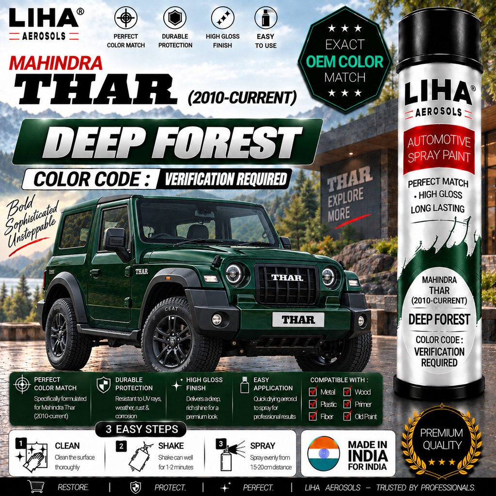 Mahindra Thar Deep Forest Touch Up Spray Paint – OEM Color Match | LIHA Aerosols 500ml