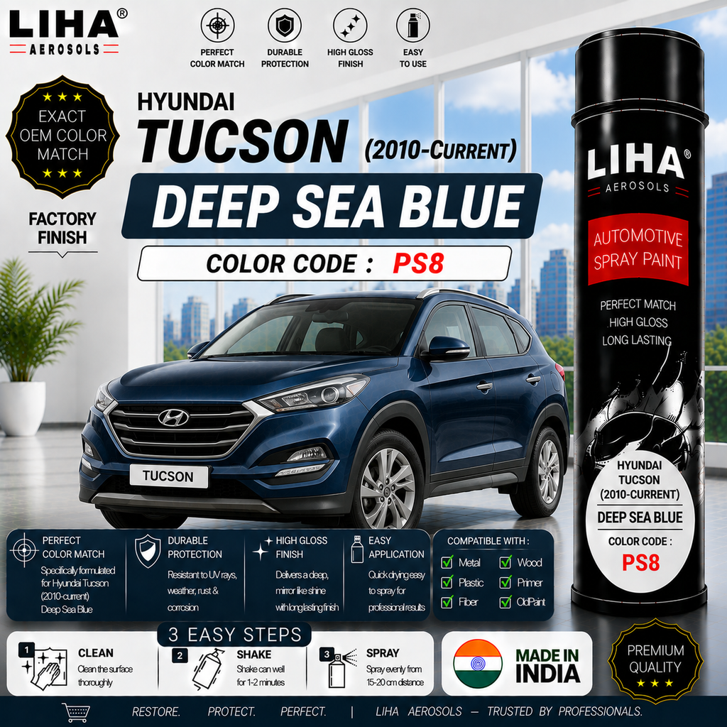 Hyundai Tucson Deep Sea Blue Touch Up Spray Paint – OEM Color Match | LIHA Aerosols 500ml